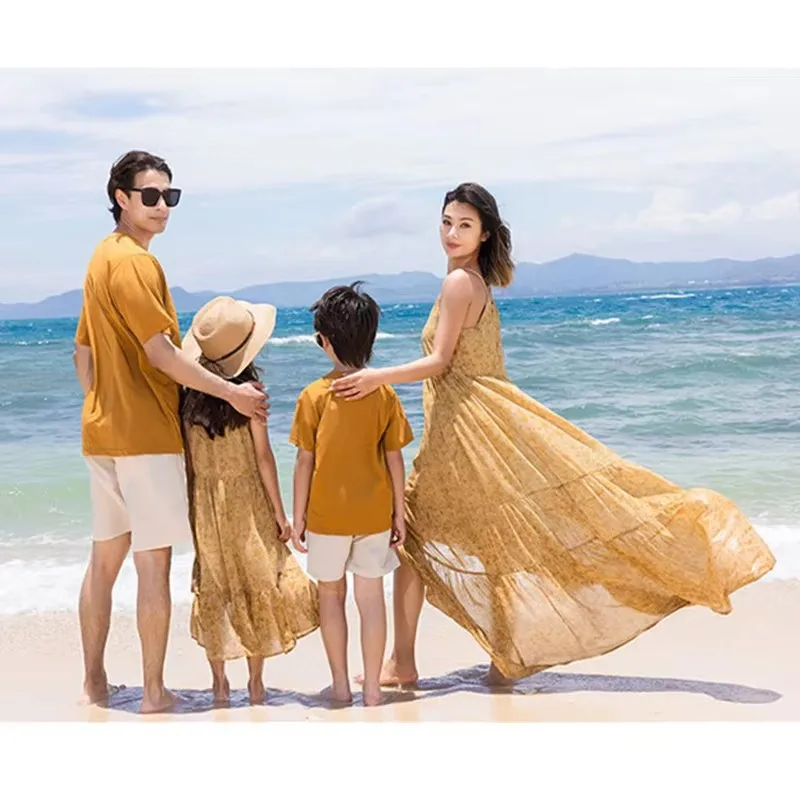 women's beach dress for family pictures Mom & Me Matching Cotton Vacation Dresses Floral Smocked Dresses with Ruffle Straps for Summer Family Outings & Photos Multi-color