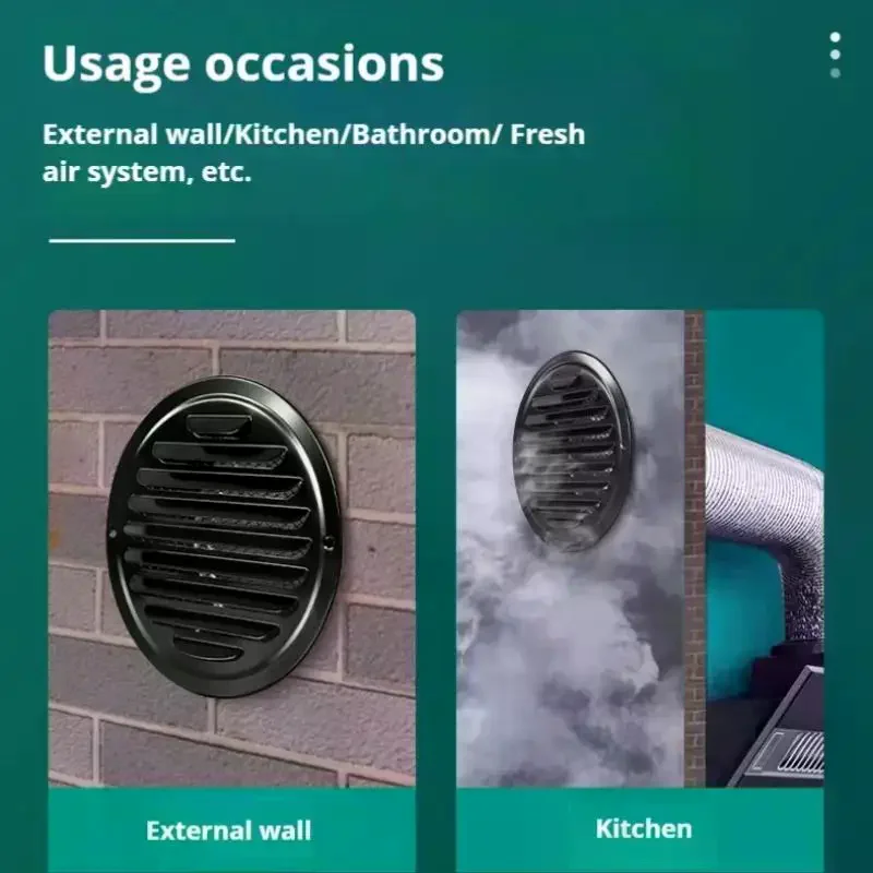 70-300mm 원형 스테인리스 스틸 통풍구 그릴 곤충 방지 홈 외벽 덕트 환기 도구 배기 후드