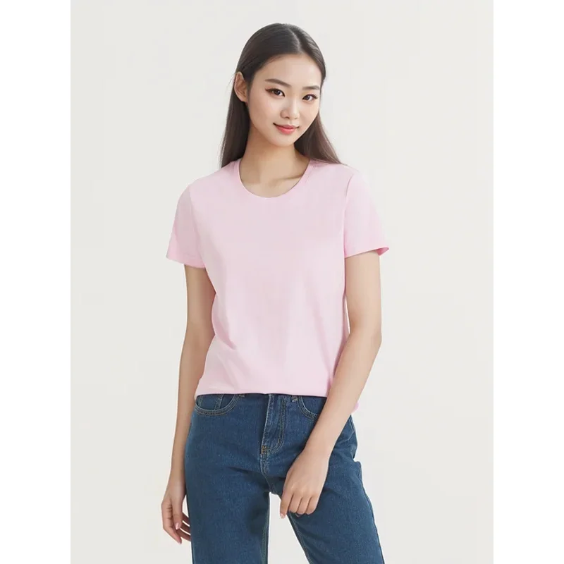 120 Pieces of Double-sided Mercerized Cotton T-shirt for Women Clothing Summer Short Sleeved Round Neck V-neck Solid Color Tops