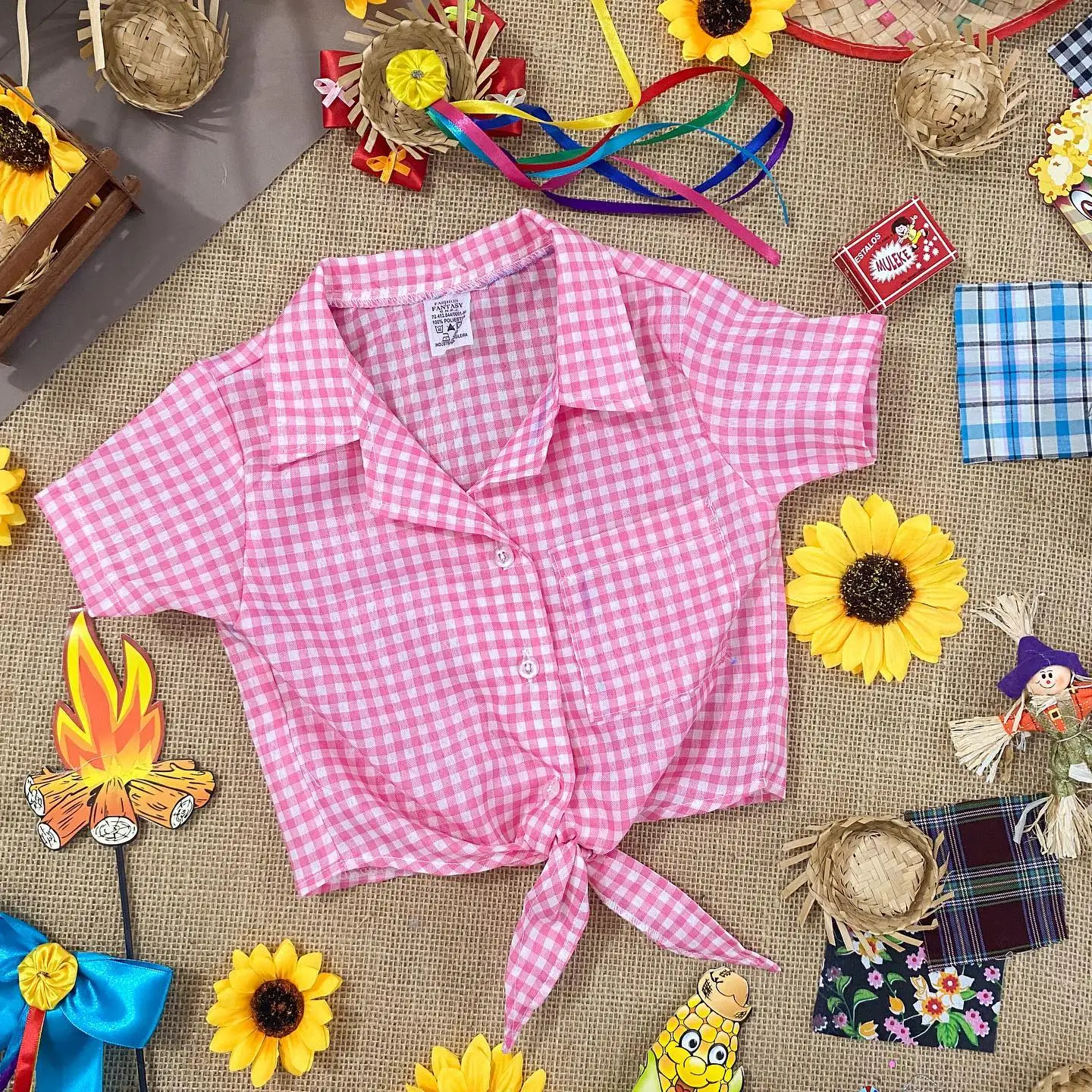 2026 Costumi da principessa per donna di carnevale creativo Camicia annodata a maniche corte scozzese e gonna con volant a strati con fiocco Set da 2 pezzi