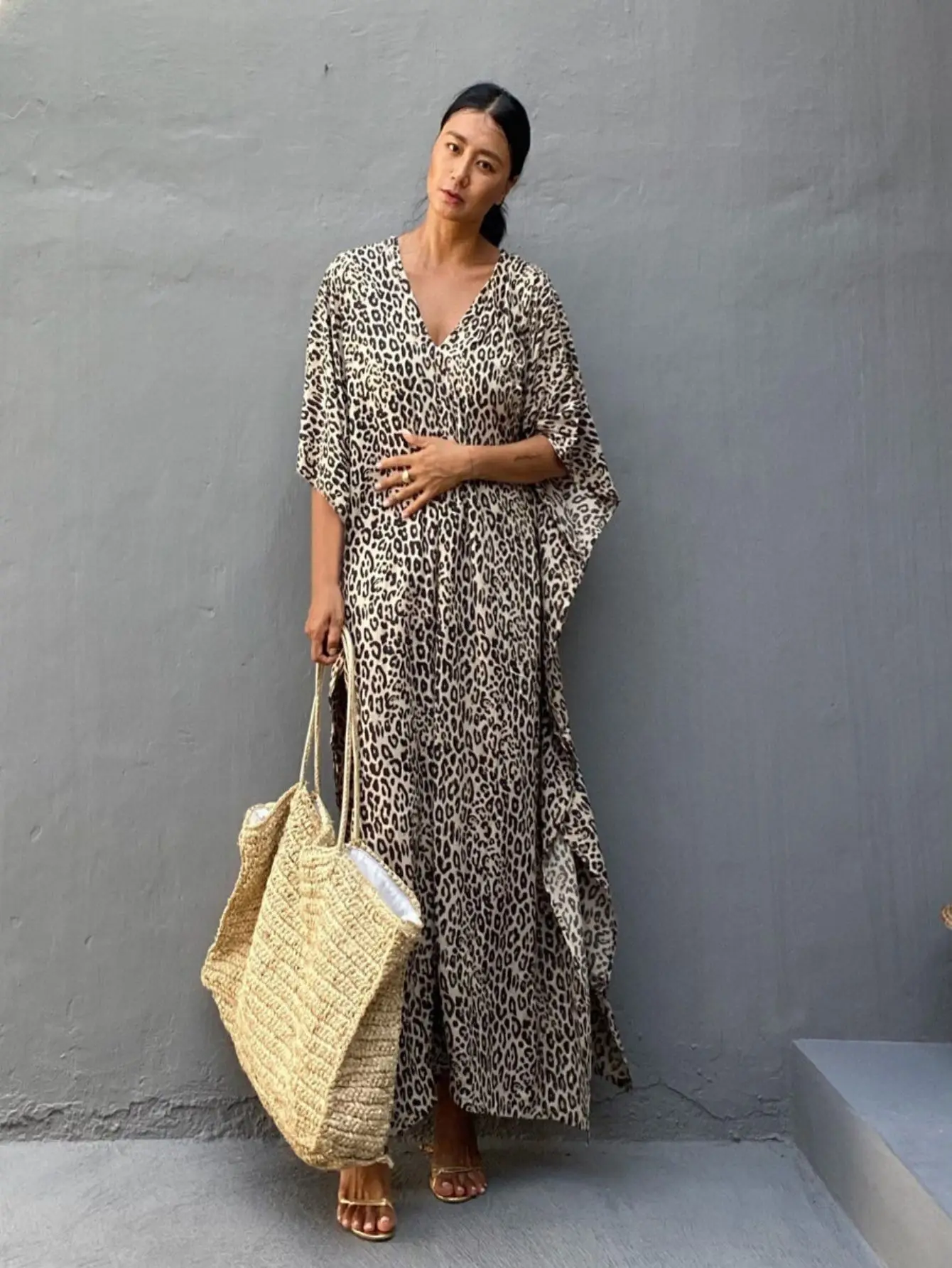 여성 여름 비치 카프탄 커버업 - 루즈핏 리조트웨어 비치 드레스 (비키니 및 수영복용)