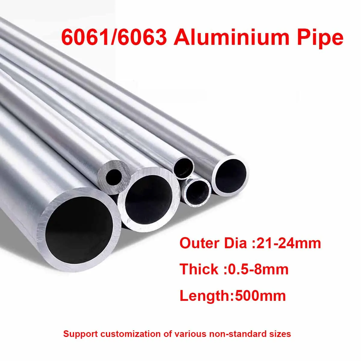 

Length 500mm 6063/6061 Aluminium Pipe Straight Round Aluminum Alloy Tube OD 21~24mm Thickness 0.5-8mm
