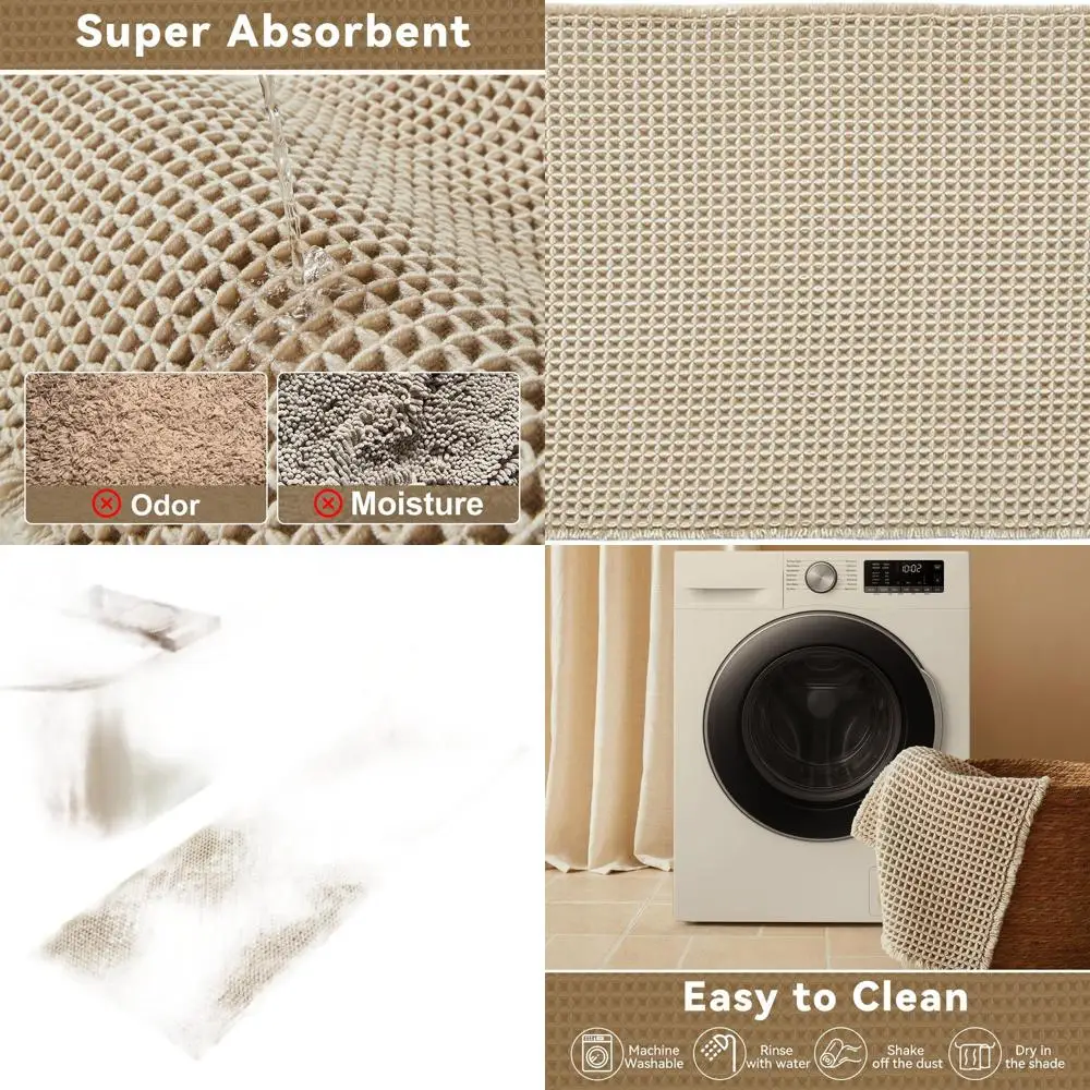 

Soft & Absorbent Non-Slip Bath Rug, 24x72, Boho Farmhouse Style, Pale Beige