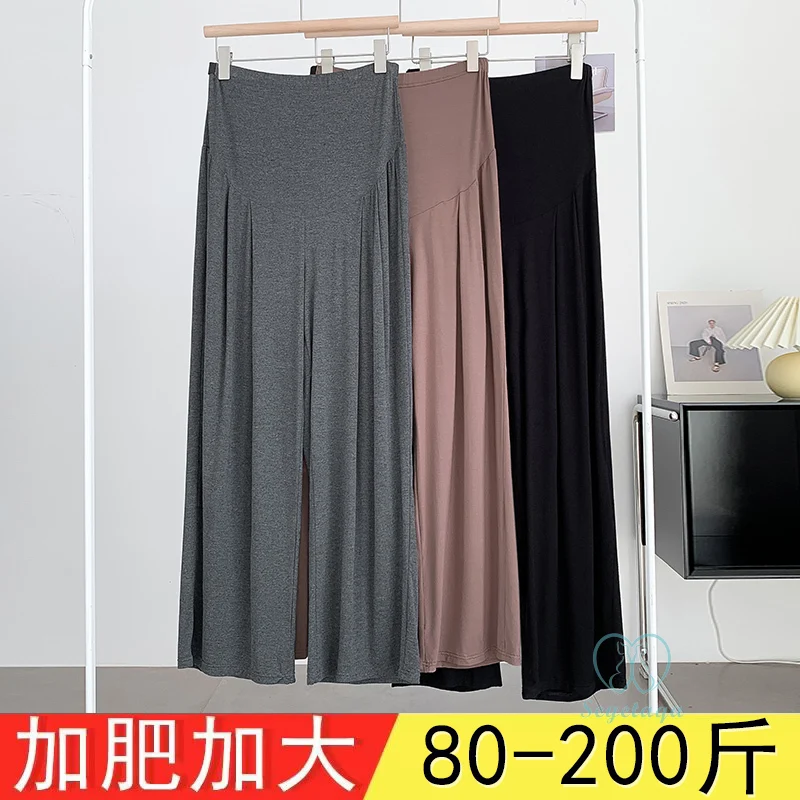 4Xl 3Xl Wide Leg Loose Straight Modal Maternity Long Pants 2024 Spring Summer Casual Clothes for Pregnant Women During Pregnancy