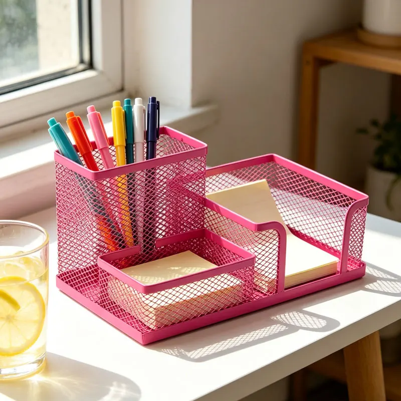 

1pcs School Mesh Pens Multi Compartment Mesh Desk Organizer for Office Supplies Desktop Stationery Holder for Desk Organization