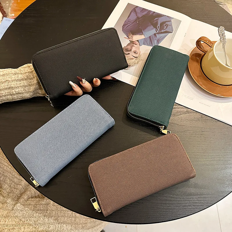 5pcs Long Wallet Women Canvas Plain Multifunctional Brief Phone Credit Card Holder