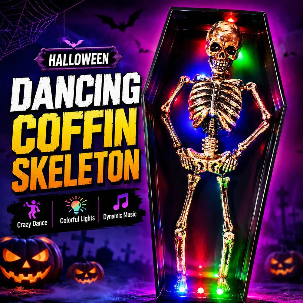 Halloween Coffins Dancing Skeleton With Lights Sound Dancing Skull Party Decoration Ornament Tabletop Spookys Displays