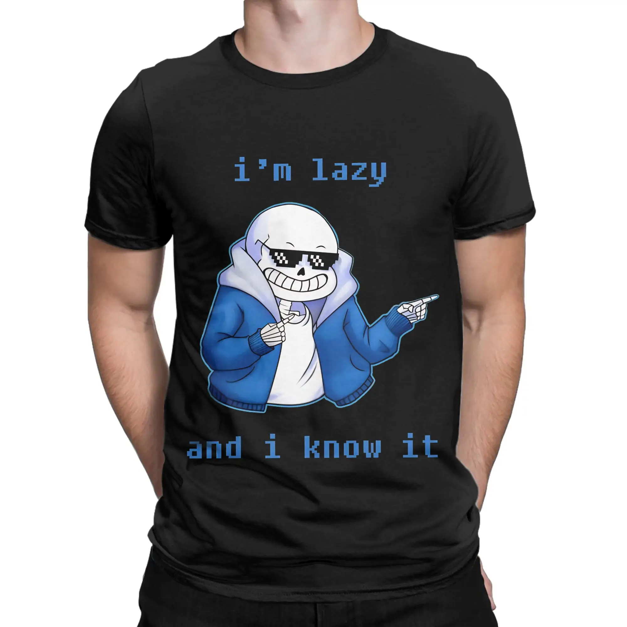 Lazy and I know it Classic Undertale Funny 100% Cotton T-Shirt Tops Tees For Men