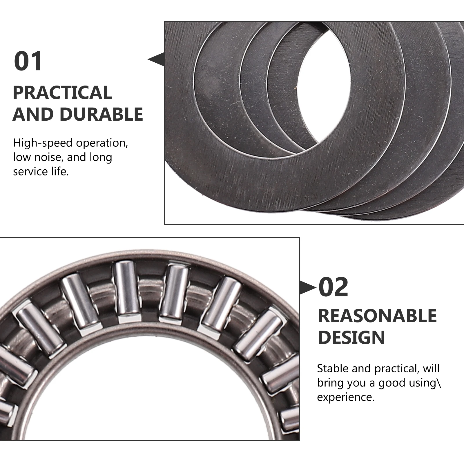 

2 Sets Thrust Needle Bearing Carbon Steel Axial Roller High Precision Low Noise Industrial Replacement Washer For