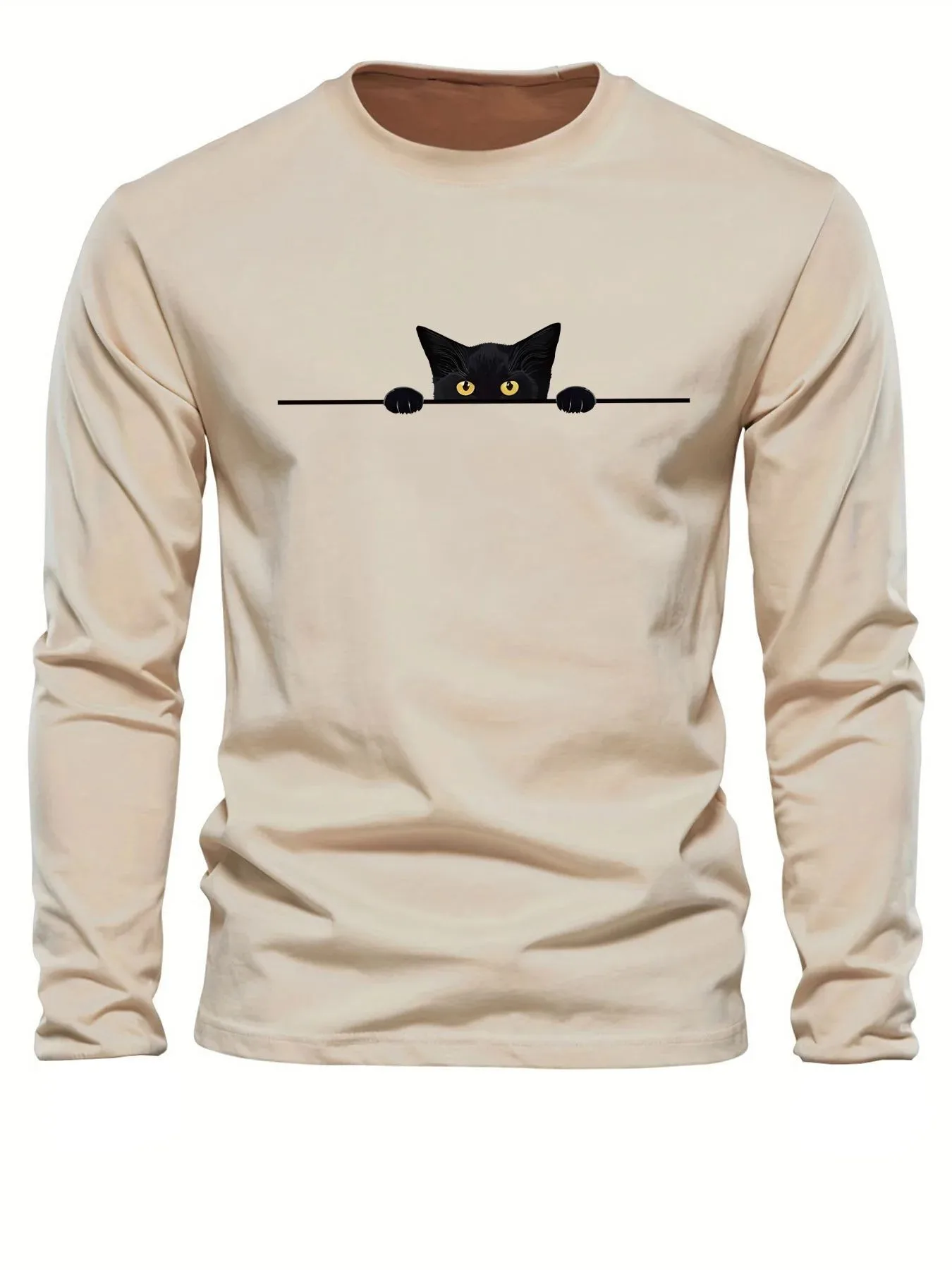 New men's long-sleeved T-shirt for Spring and Autumn 2025 featuring street fashion and comfort with 3D kitten pattern printing - view 3