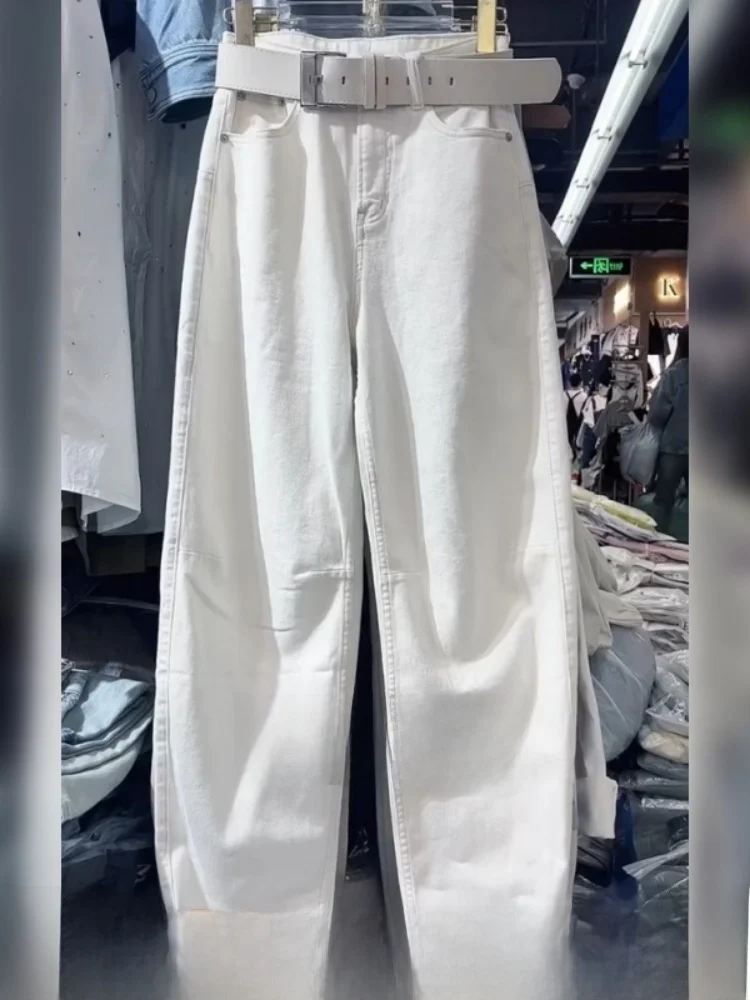 

Свободные прямые джинсы, женские широкие брюки, повседневные брюки Banana ape с высокой талией и застежкой на пуговицы, однотонные, для поездок на работу