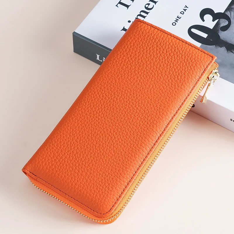 Long Genuine Leather Wallet Woman RFID Real Cow Leather Purse Ladies Card Holder Clutch Bag