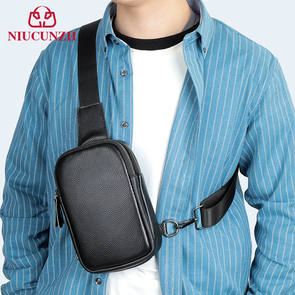 

Lightweight men's single-shoulder small bag, square, wear-resistant, genuine leather commuter portable chest bag