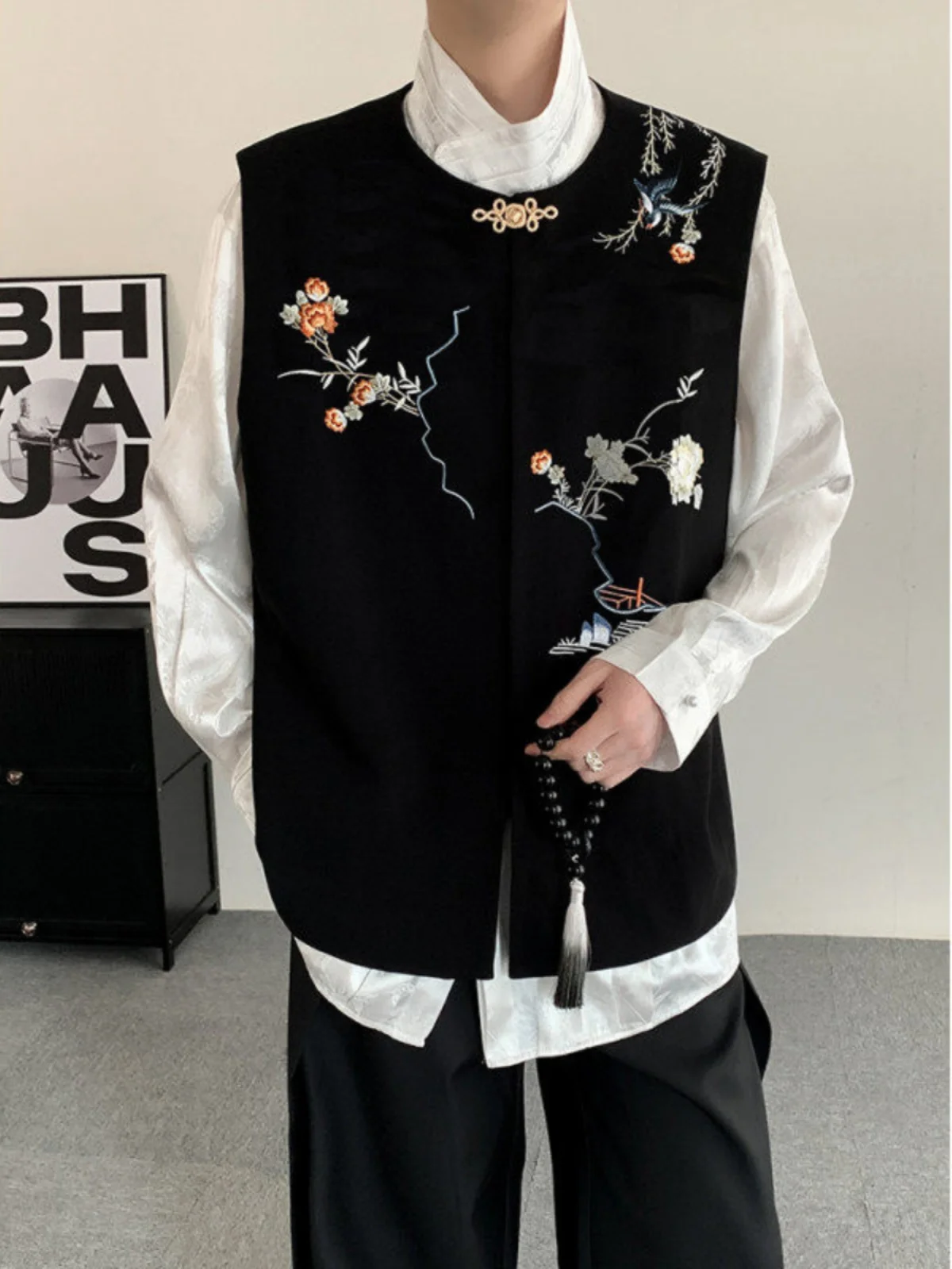 

Новый китайский джет с вышивкой на весну и осень, мужской и женский воротник на пуговицах, подставка из полиэфирного волокна