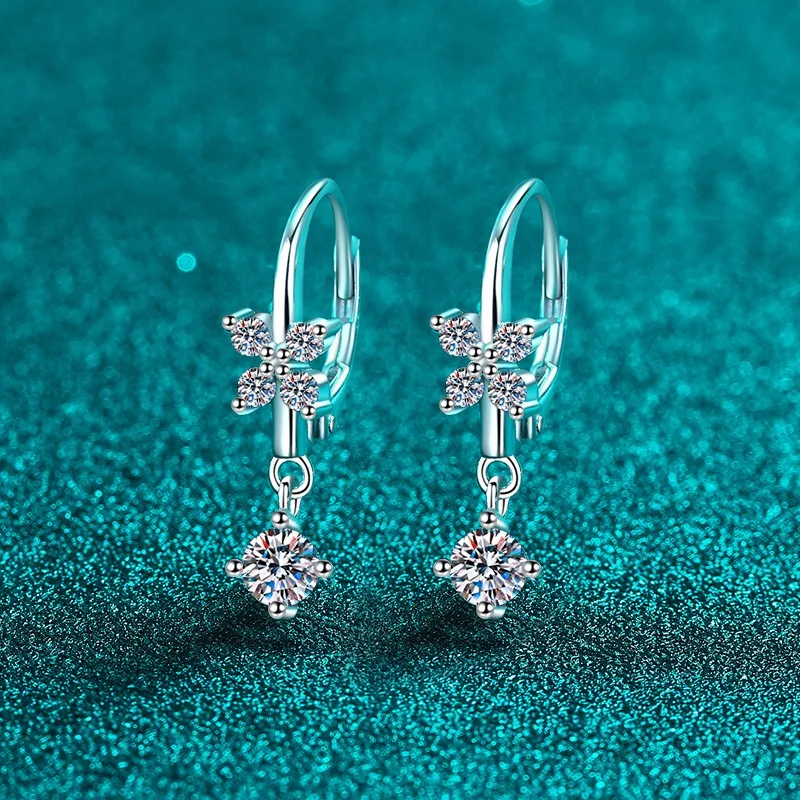 

Real Moissanite Loop Earrings 925 Sterling Sliver Butterfly Earring for Women Sparkling Fine Jewelry