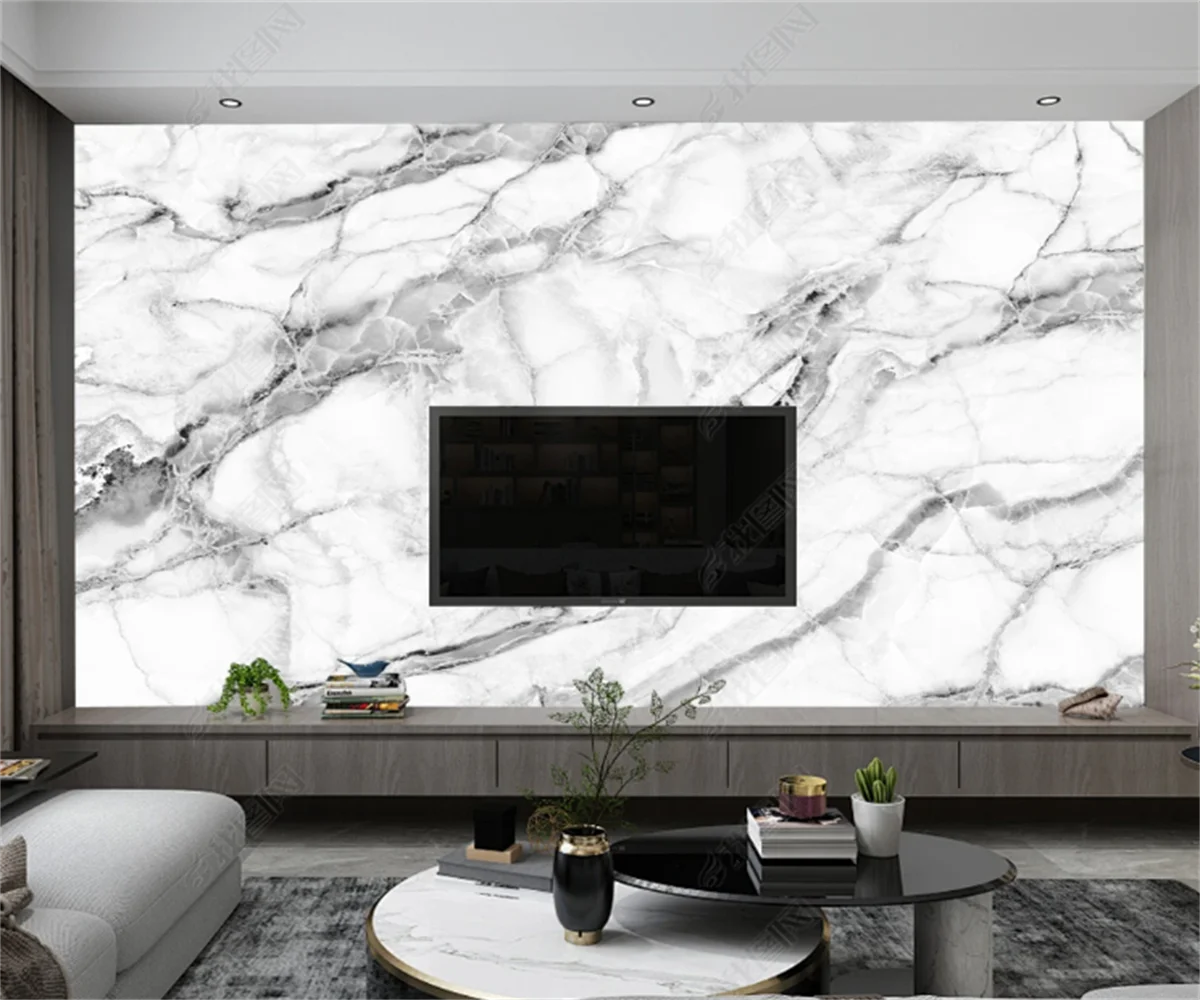 beibehang Customized modern high-end stone patterned jazz white ceramic tiles, marble patterned TV background wallpaper