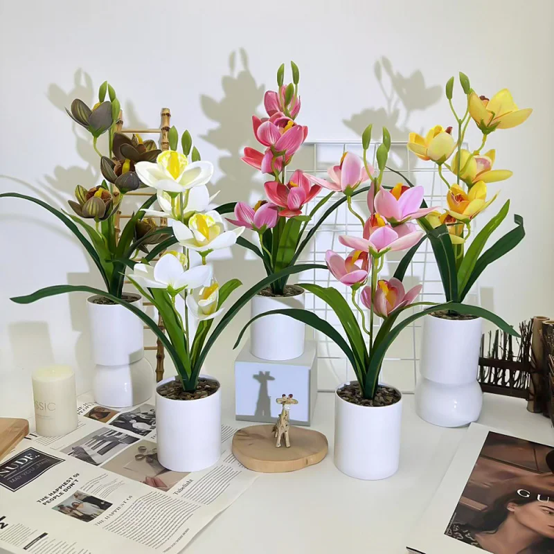 Cinco Flores Huilan, Bonsái de Piedra con Flores de Lluvia, Decoración para Hoteles y Casas de Huéspedes, Maceta con Flores Artificiales, Adorno de Planta Verde