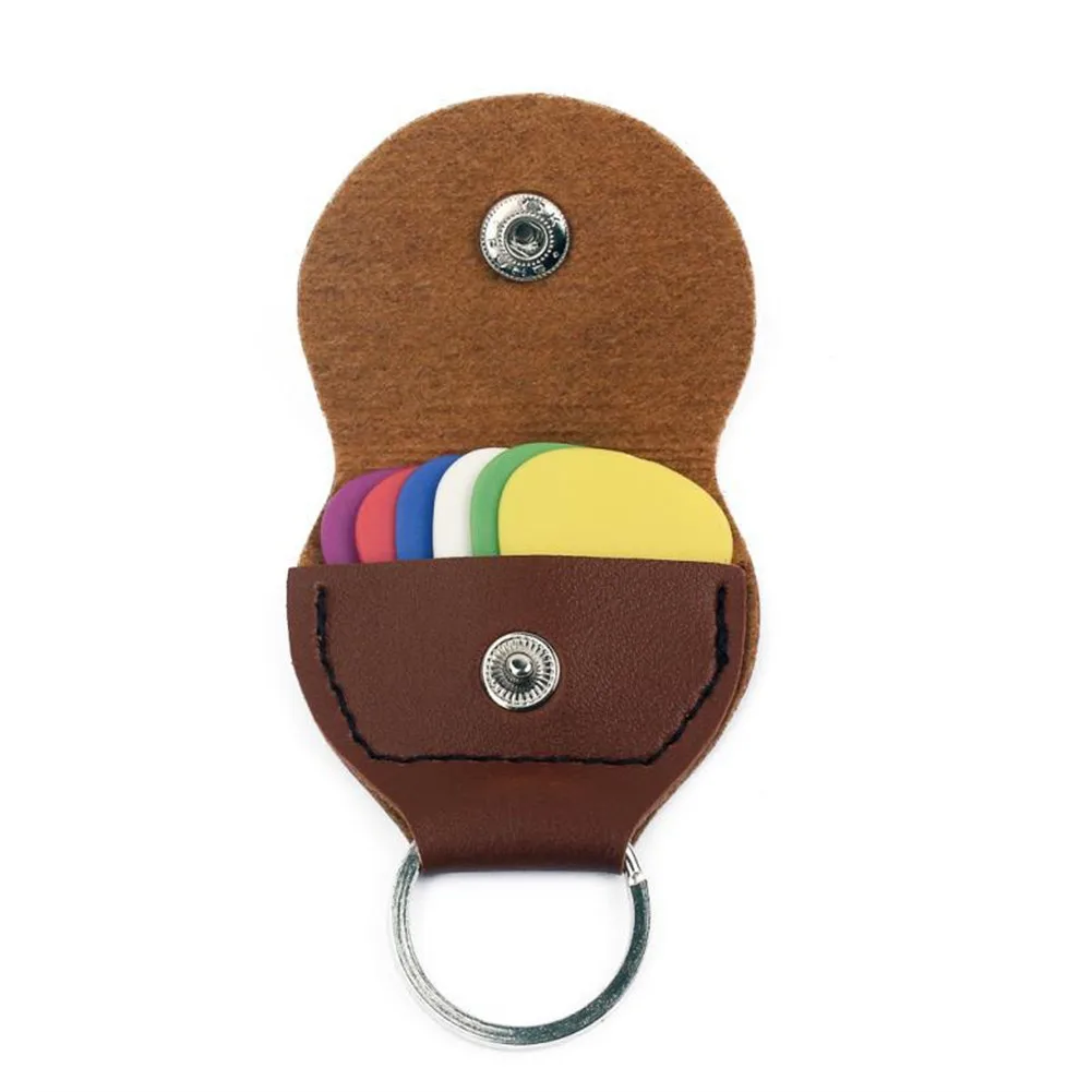 Portable Guitar Pick Bag Case Holder Keyring PU Leather Pick Plectrum With 1pcs 3 Picks Hot Sale Newest Pratical