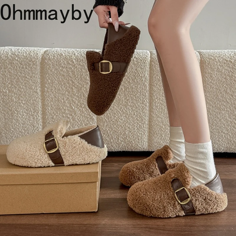 

Женские туфли на плоской подошве с флисовой подкладкой, лаконичные туфли без шнуровки с круглым носком, удобные теплые хлопковые уличные туфли Мэри Джейн для 2026 Новая весна