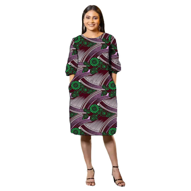 Half Sleeve African Dress Women Ankara Clothes Colorful Print National Costume Wedding/Party Wear