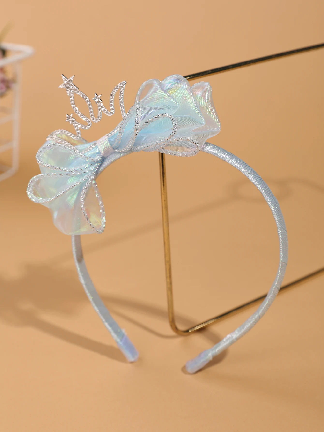 Modisches und schlichtes Kinder-Kronen-Haarband – leuchtend blaues Tüll-Haarband mit Schleife – Accessoire für Bühnenauftritte/formelle Kleider für Mädchen – Detail 11