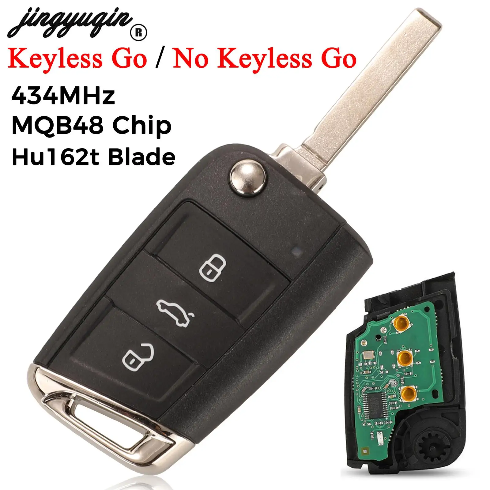 jingyuqin Keyless Go /Half Smart For VW Seat Golf 7 MK7 Touran Polo Tiguan 434MHz MQB48 Chip Flip Remote Car Key HU162t Blade