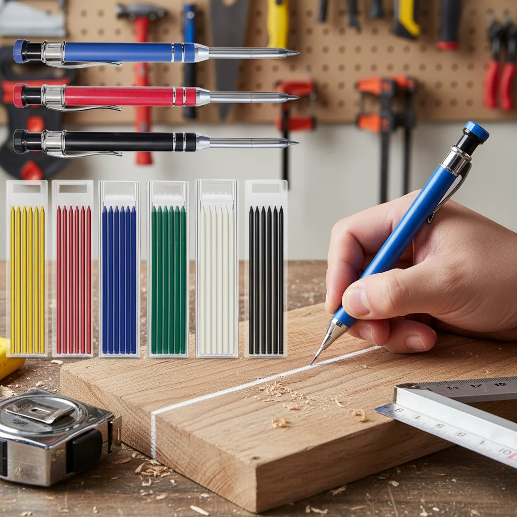 

2.8mm Mechanical Pencil Built-in Sharpener Long Head Solid Carpenter Pencil Deep Hole Marking Metal Woodworking Marking Tool