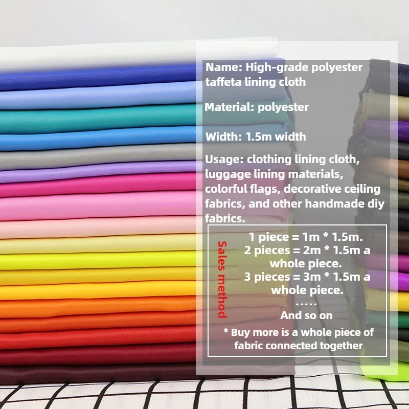 Tecido de forro de tafetá de poliéster liso pelo metro para roupas vestido terno forro diy sacos de costura pano suave e confortável branco