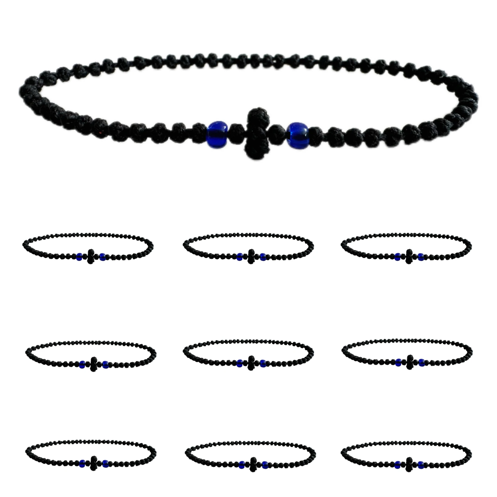 

10Pcs/Set Easter Gift Handmade Black Cross Prayer Beads Men Bracelet,Blessed Greek Christian Orthodox Handmade Prayer Rope