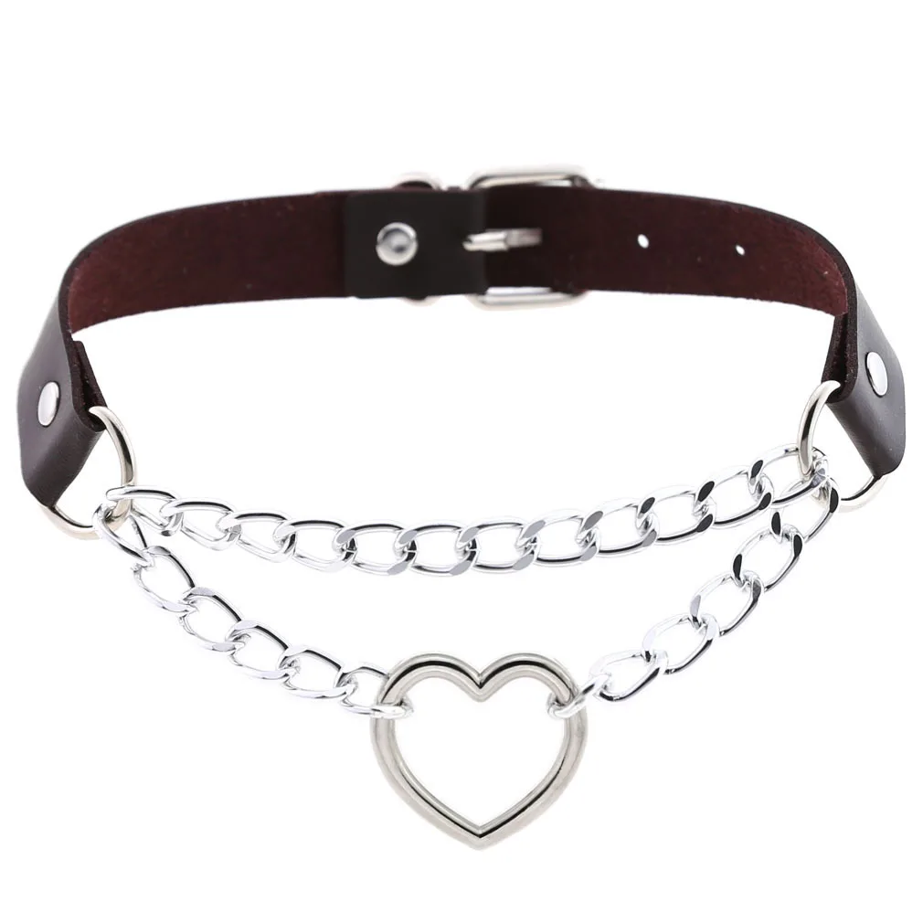 Women Bondage Gothic Choker Bell Accessories of Sexy Necklace Collar for Leather Cosplay Slave Heart Collars and Leash Set