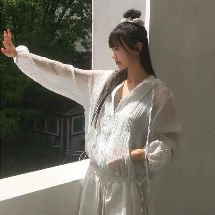 Sommer Lose Polka Dot Casual Vielseitige Nylon Mit Kapuze Zipper Winddicht Jaet frauen Lose Fit Casual Sle Oberbekleidung