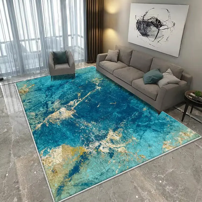 Modern CARPET FOR LIVE ROOM Non-slip Home Decoration Luxury Light Luxury Golden Blue Area Rug Washable Parlor Mat Bedside Room
