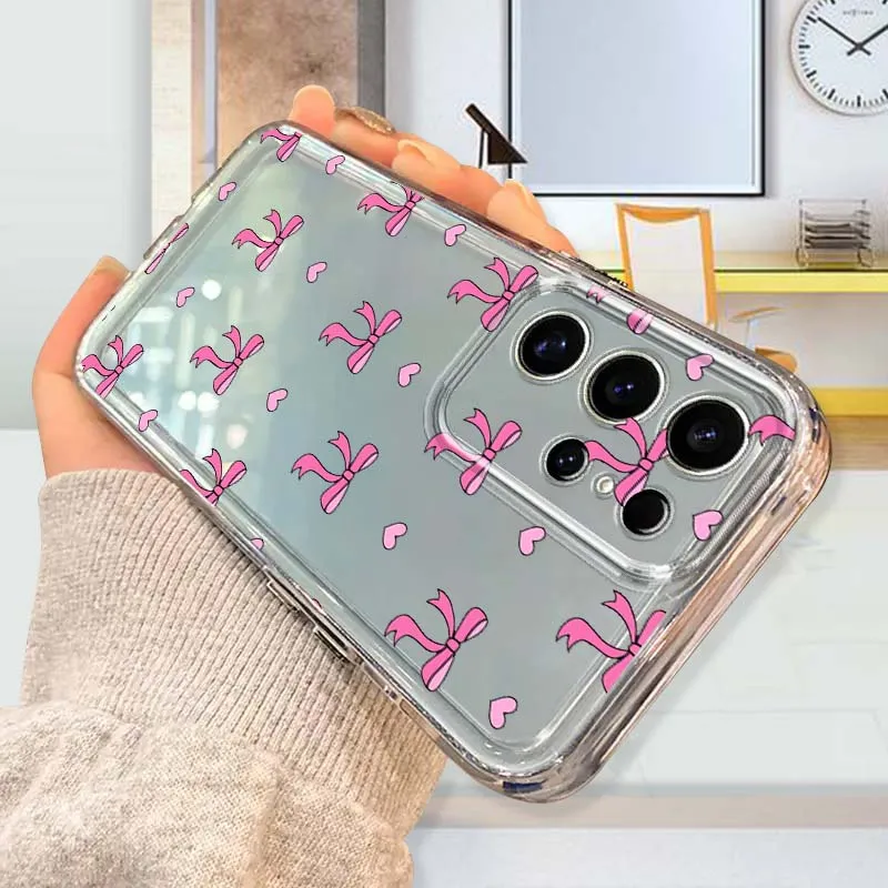 Cherry Bow Love Phone Case For Samsung Galaxy A73 A72 A71 A55 A54 A53 A52 A51 A33 A25 A22 A15 A14 A05 TPU Transparent