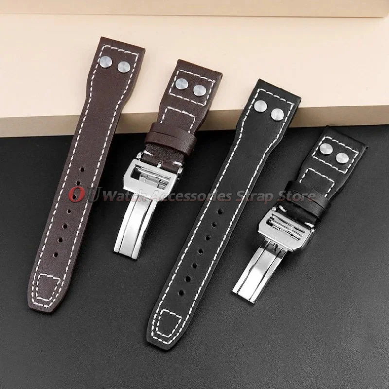 For IWC Pilot Leather Watch Strap 20mm 21mm 22mm for Portuguese Spitfire Fighter Watch Band Folding Buckle Cowhide Men Bracelet