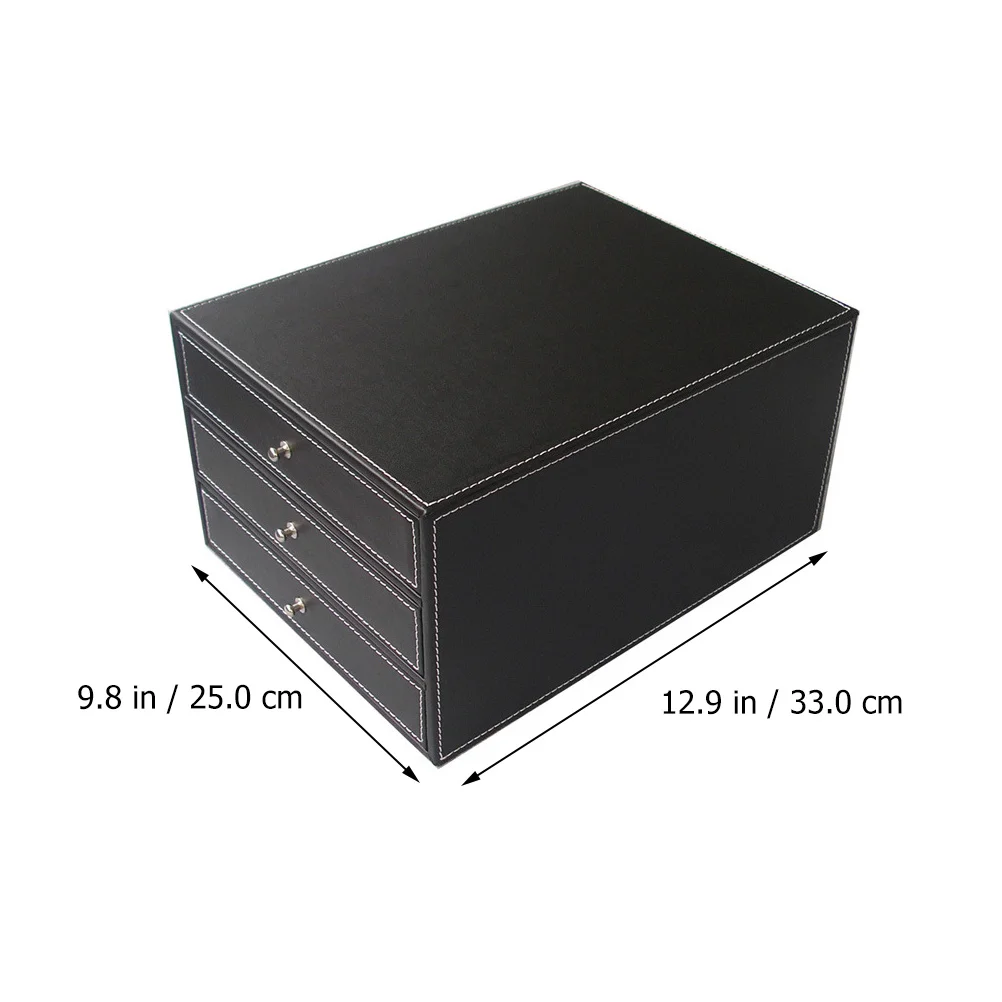 1Pc Drawer Type Desk Cabinet Office Three-layer File Storage Box (Black)