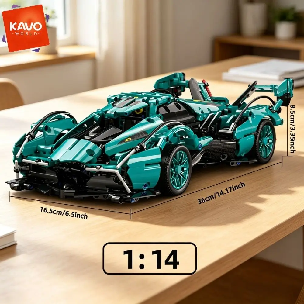 KAVOWORLD 981PCS 1:14 Scale Building Sports Car Blocks Set Adjustable Scissor Doors Openable Cockpit Liftable Engine Bay Linkage Steering Press-Down Front DIY Racing Car Brick Construction Kit Desktop Display Home Decor Birthday Gift for Car Hobbyists