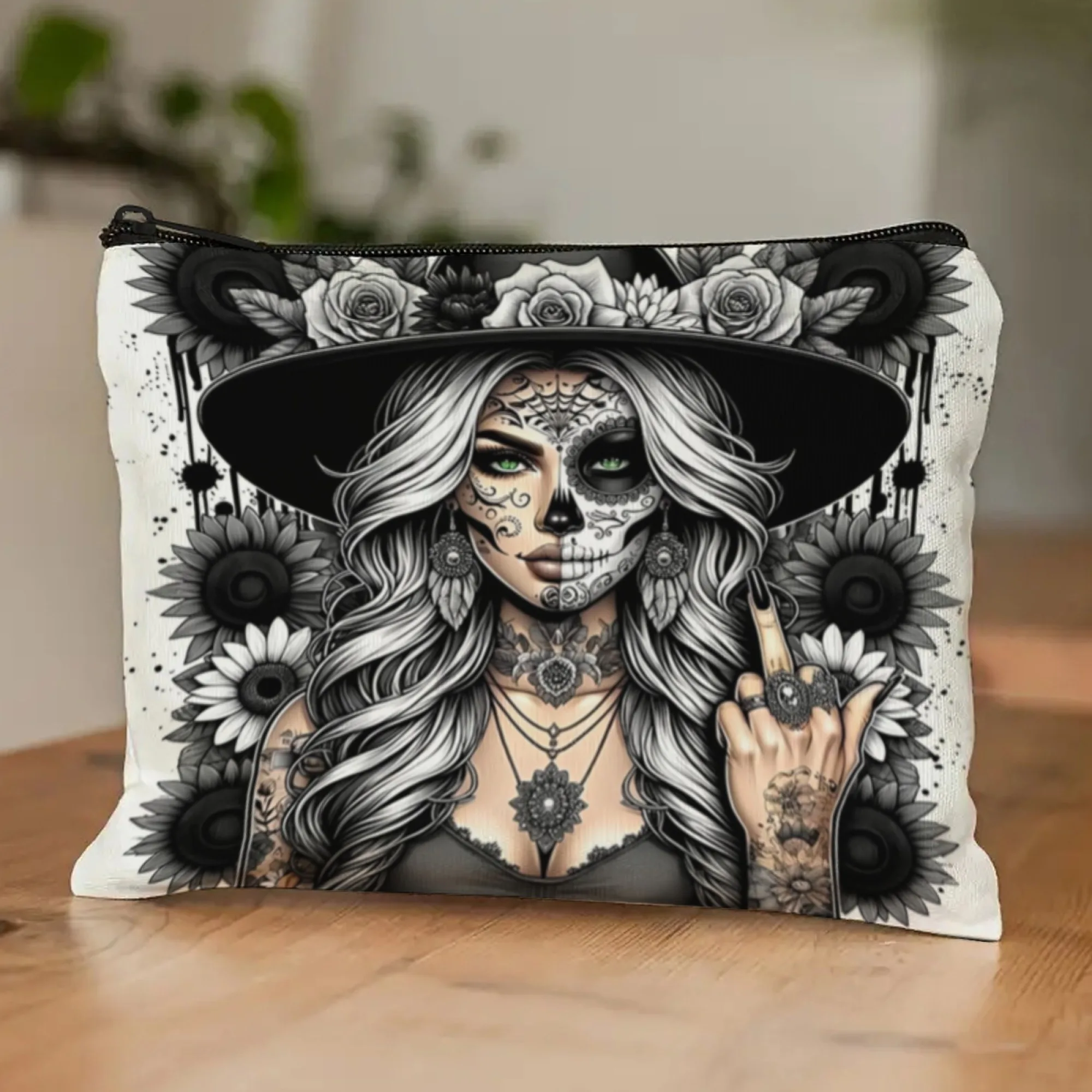 

Крутая косметичка с рисунком черепа и половиной лица, органайзер для макияжа, дорожная косметичка, женская косметичка, подарки на Хэллоуин для девочек