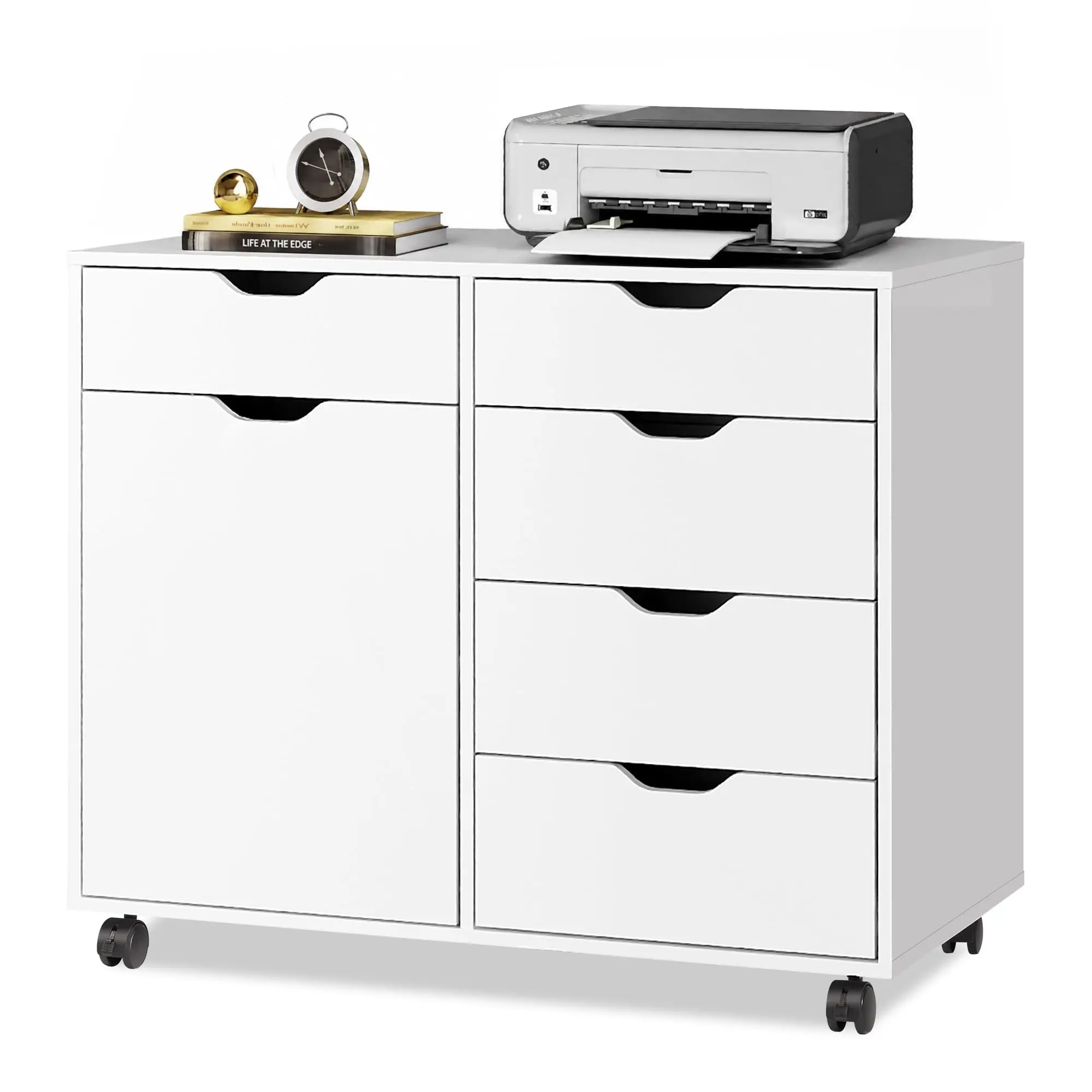 5-Drawer Wood Drawer Cabinet, Office Storage Cabinet, Black