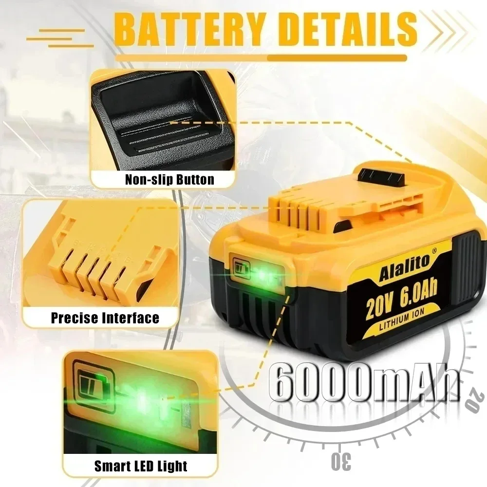 Oryginalny 18V/20 Volt MAX 6.0Ah 8.0Ah DCB200 wymienny akumulator litowo-jonowy do DeWalt DCB205 DCB201 DCB203 akumulatory do elektronarzędzi