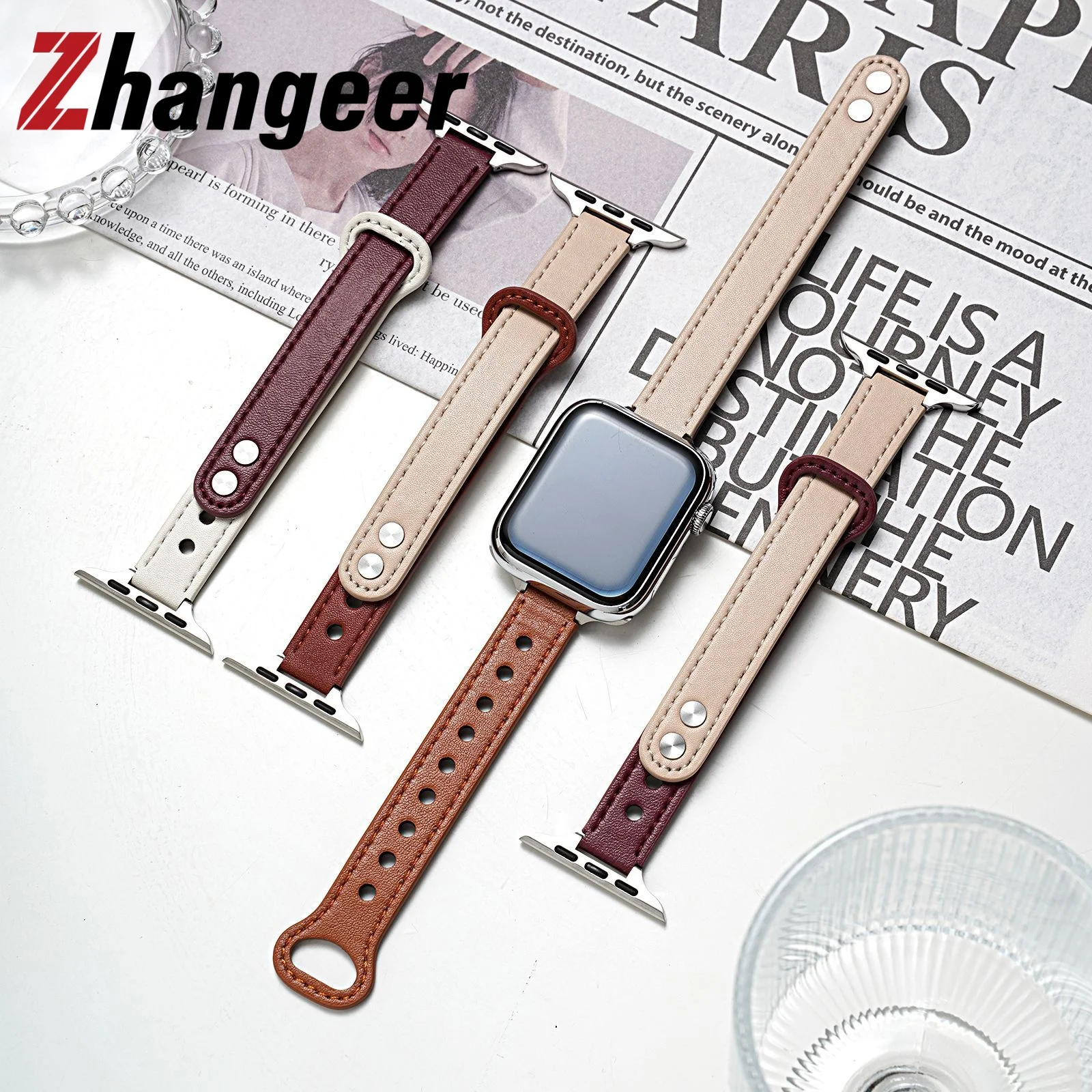 

Leather Slim Watch Strap for Apple Watch Ultra 2 Band S10 46mm 42mm 45mm 40mm 41mm 44mm Band for iWatch Series 9 8 7 6 SE 5 4