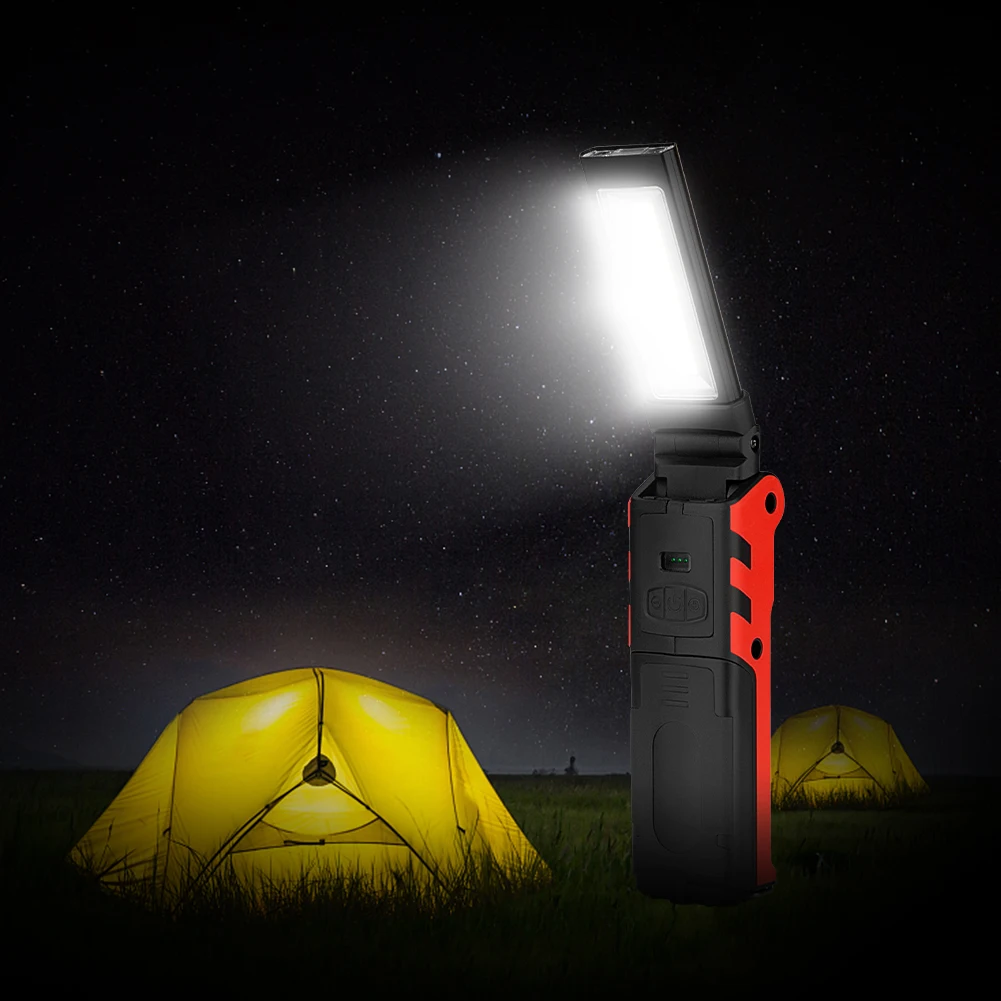 E2 COB LED Work Light Dimmable USB Rechargeable EDC Flashlight Inspection Lamp with Magnetic Hook Power Bank 18650 Battery Torch