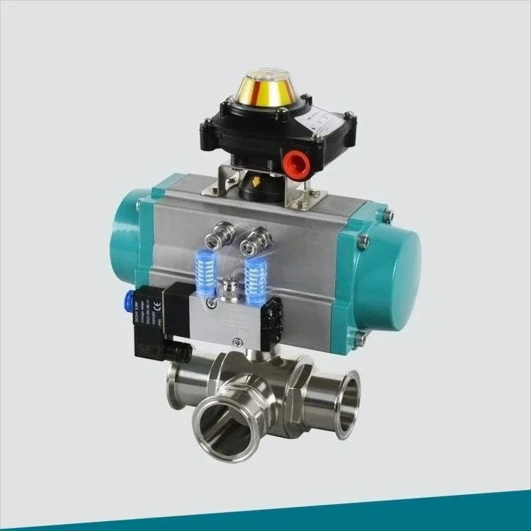 -10P-51-64 Pneumatic Sanitary Grade T-Type Three-way Clamp Ball Valve with Flow Feedback Signal Oil Prohibition