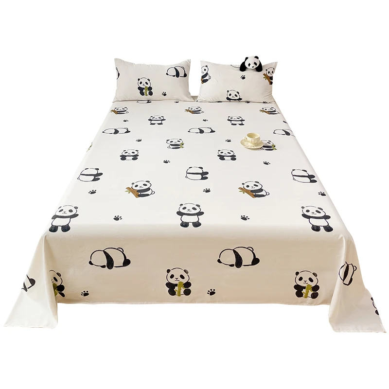 3pcs Panda Printed Flat Bed Sheet for Kids Cartoon Style Animals Printed Bed Cover Single/Queen/King Top Sheets for Double Bed image 6