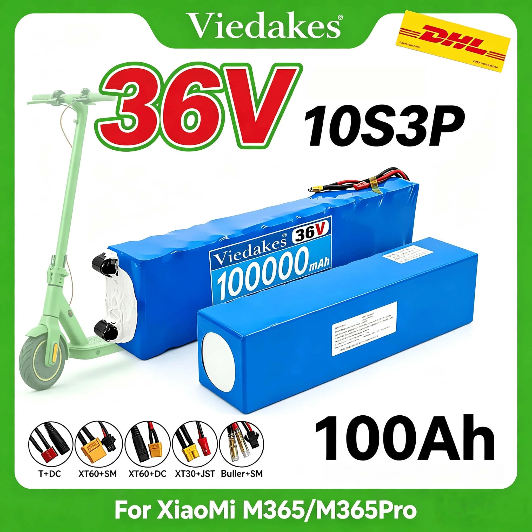 Hot! Viedakes 36V 100Ah Li-ion Battery For XiaoMi M365 Short Trip Riding CE RoHS Certified Free Cables Global Fast Dispatch