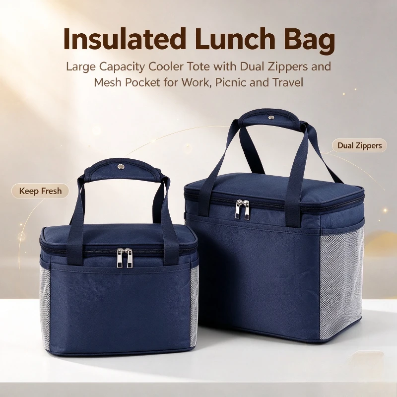 Square Lunch Tote Bag Thickened Aluminum Foil Insulated Bento Bag Large Capacity Picnic Bag For Office Workers And Students