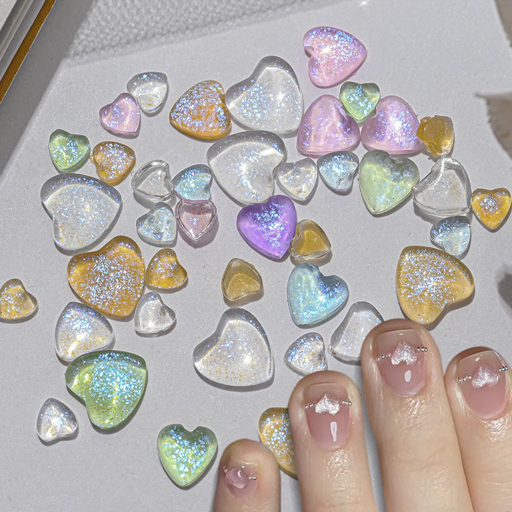 100pcs/bag Aurora Love Heart Nail Charms 3/6/8mm 3D Nail Glitter Rhinestone Nails Parts Resin Flat Bottom Nail Crafting Jewelry*