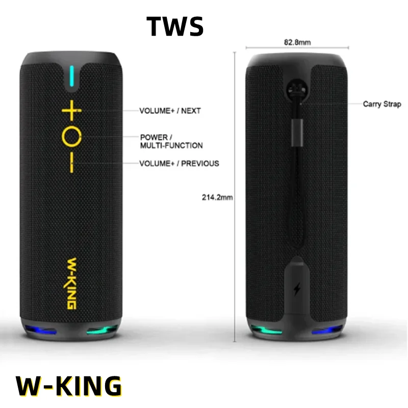 

Original W-KING D320 IPX7 Waterproof Super Bass 80W Powerful Outdoor Music Column Wireles Bluetooth Speaker for Camping and Bike