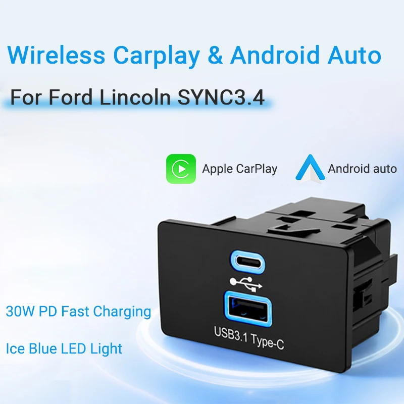 

For Ford&Lincoln SYNC 3.4 CarPlay USB Hub HC3Z-19A387-B/D/E/F/G Upgrade USB/Type-C Module Supporting Apple CarPlay&Android Auto