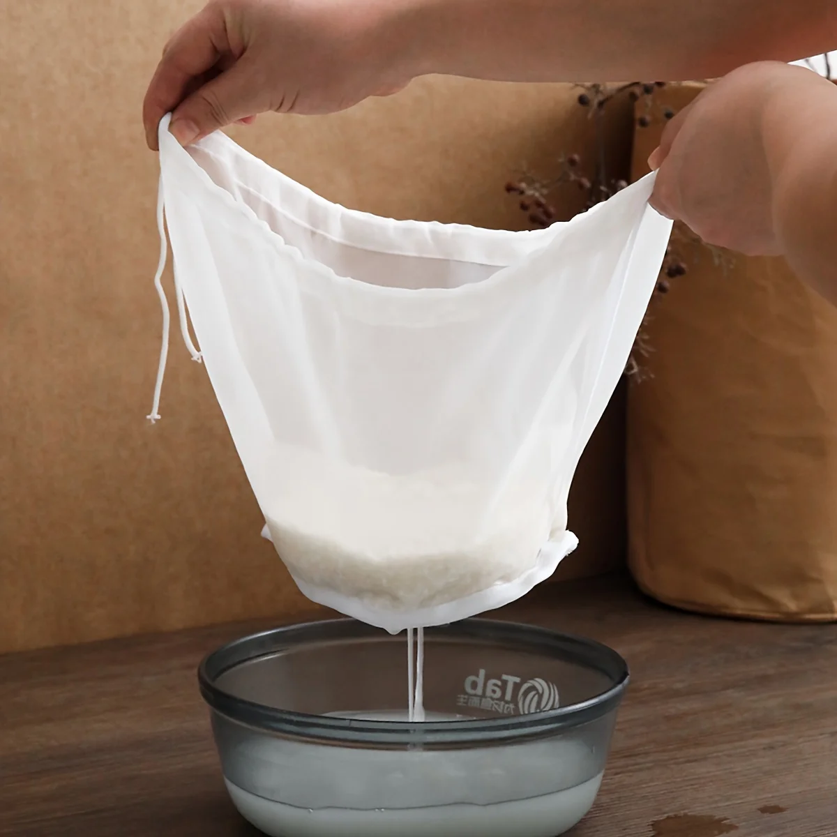 1pc Wide Mouth Reusable Fine Mesh Filter Bag, Easy Pour, for Coffee Lovers & Juice Makers, Essential Kitchen Beverage Strainer
