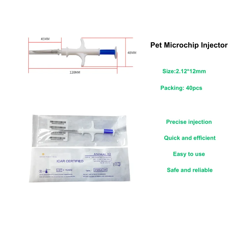 

Glass Microchip 2.12*12mm Smart Pet Chips Animal Id Tag with Needle Injector 40 Units Veterinary Syringes for Dog Cat